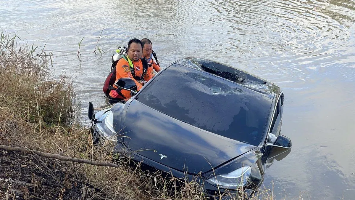 인양된 손상된 테슬라 차량