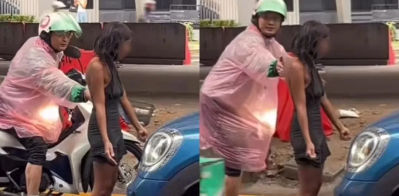 방콕 도로를 차단하고 있는 미국인 여성