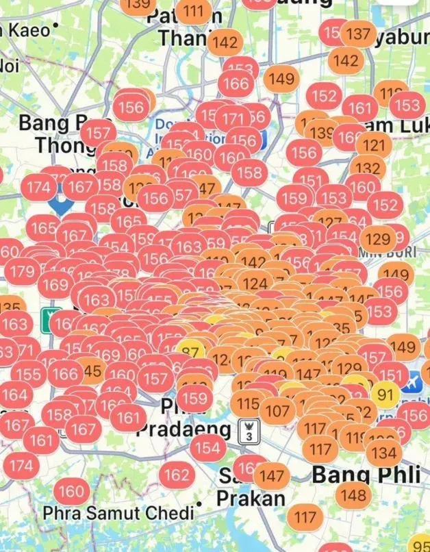 방콕 PM2.5 대기오염 지도