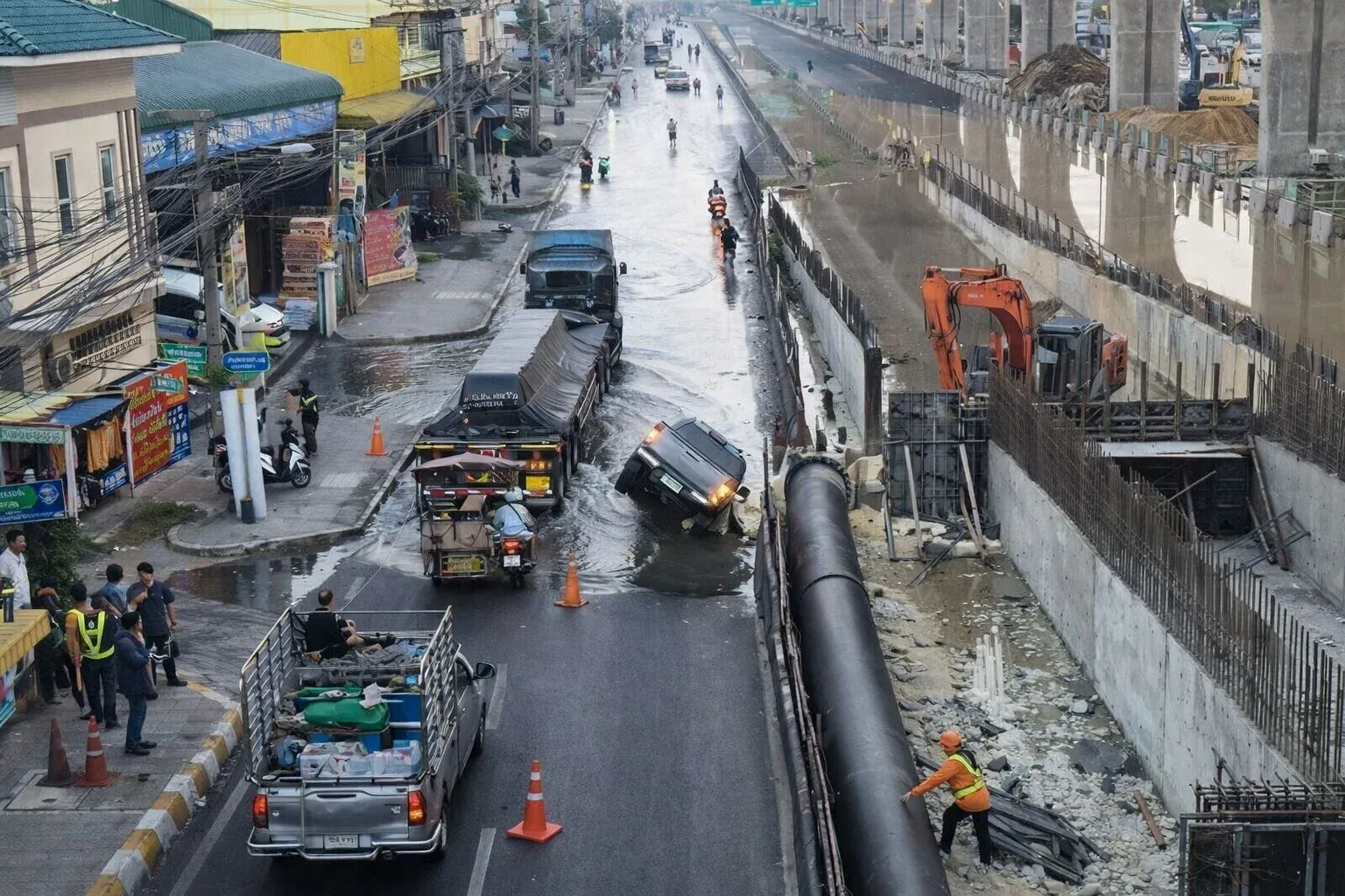라마 2 도로 붕괴 현장 사진
