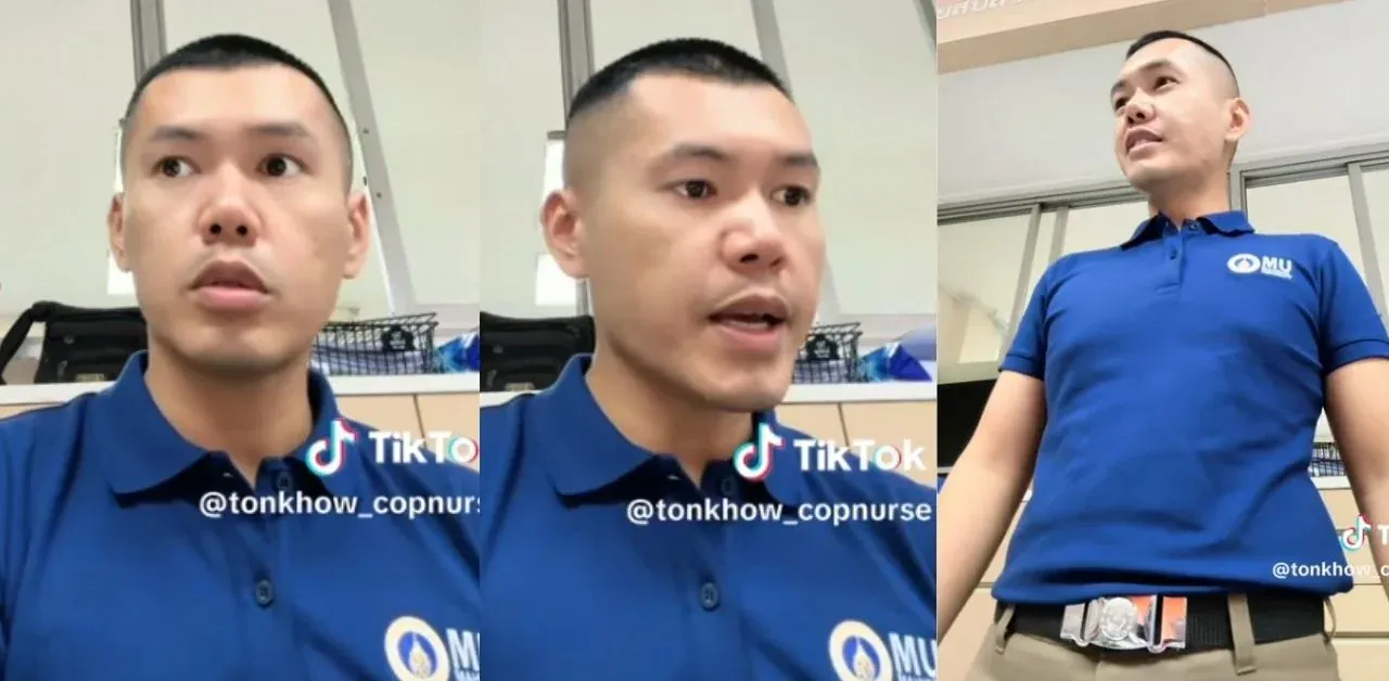 태국 경찰이 여성의 신고를 받는 모습