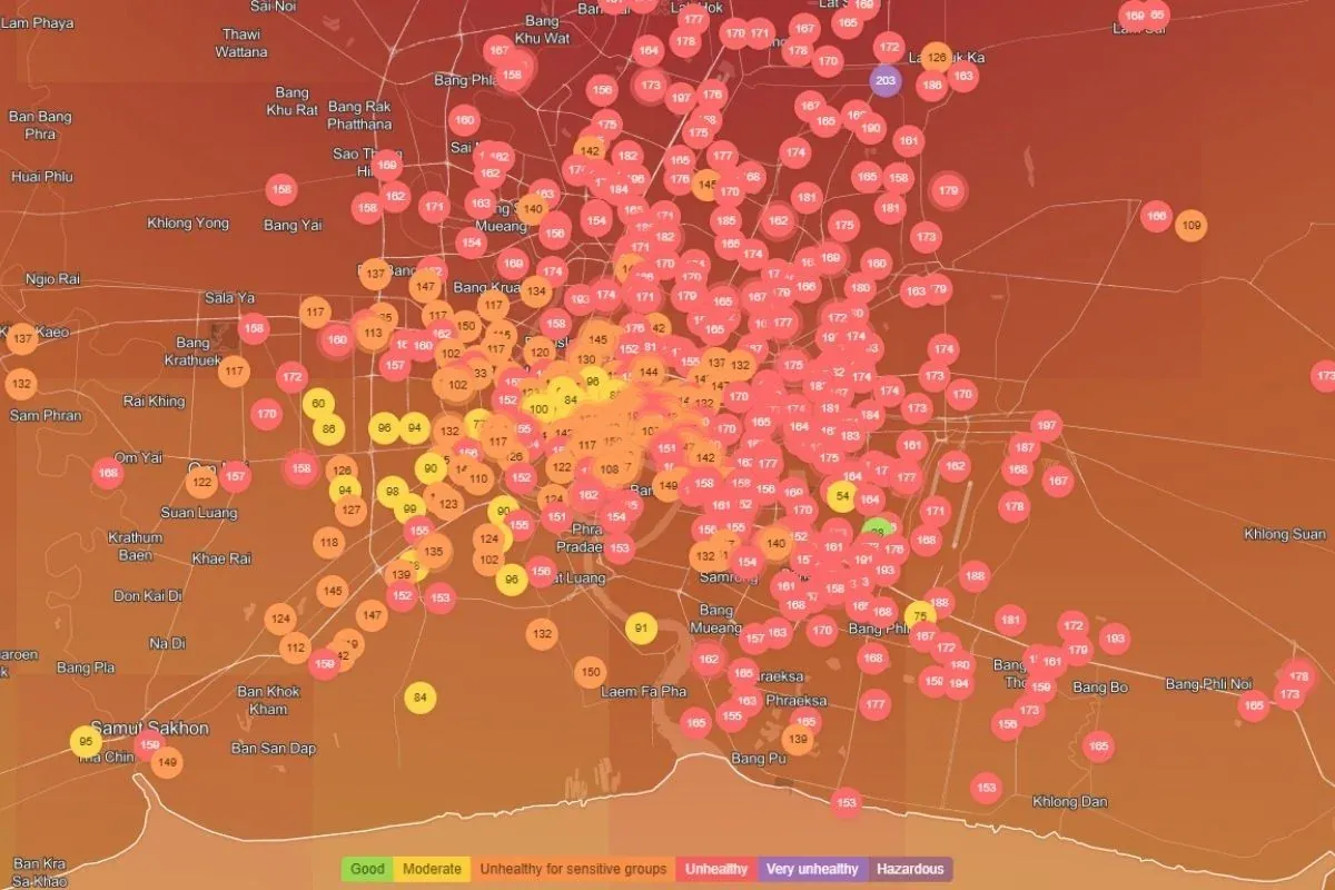 방콕 대기질 현황 지도