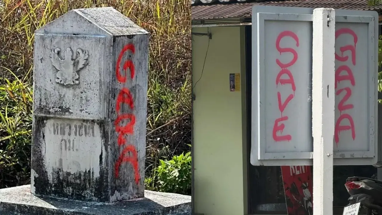 코팡안 섬 곳곳에 스프레이된 정치적 메시지