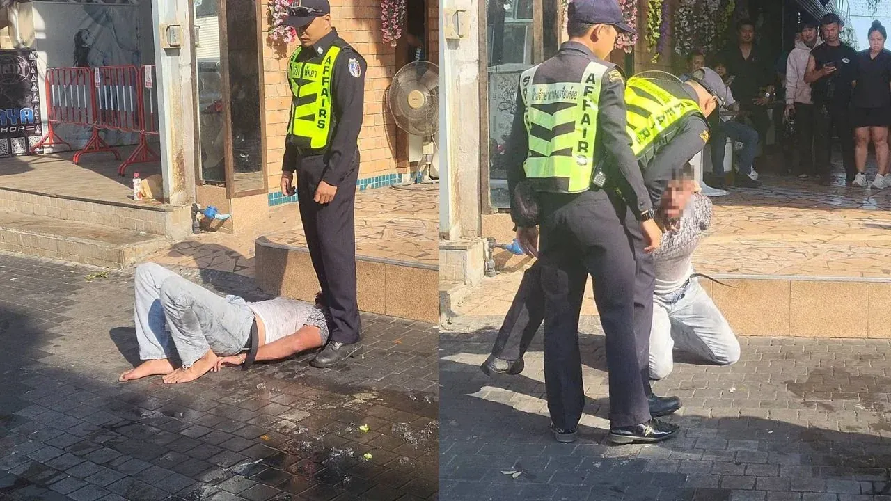 파타야 워킹스트리트에서 외국인 남성을 제압하는 장면