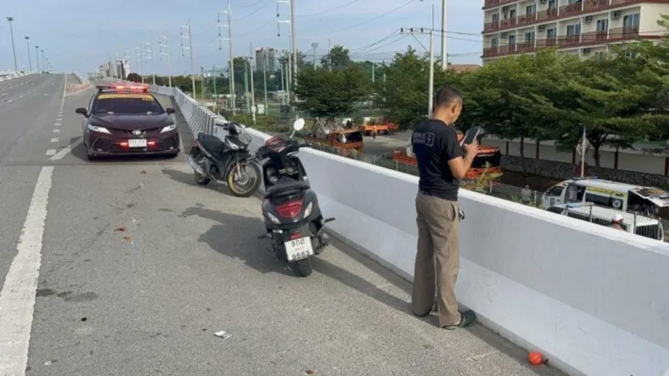 파타야 고가도로서 3미터 추락한 오토바이 운전자 기적적 생존