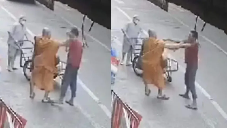 태국 시장에서 승려와 남성의 공양 음식 분쟁으로 주먹다짐 발생