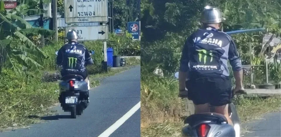 푸껫에서 냄비를 헬멧 대신 쓰고 오토바이 탄 외국인 화제